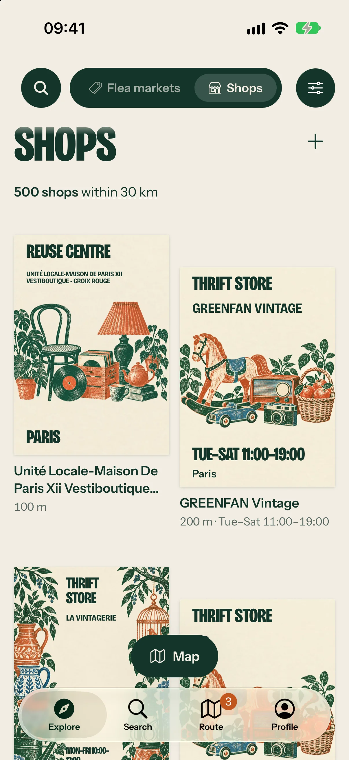 Second-hand shops in the app