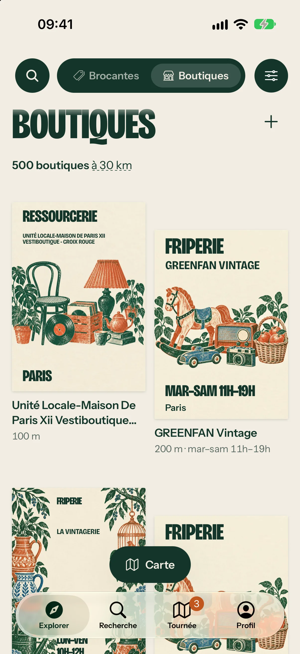 Les boutiques de seconde main dans l'app